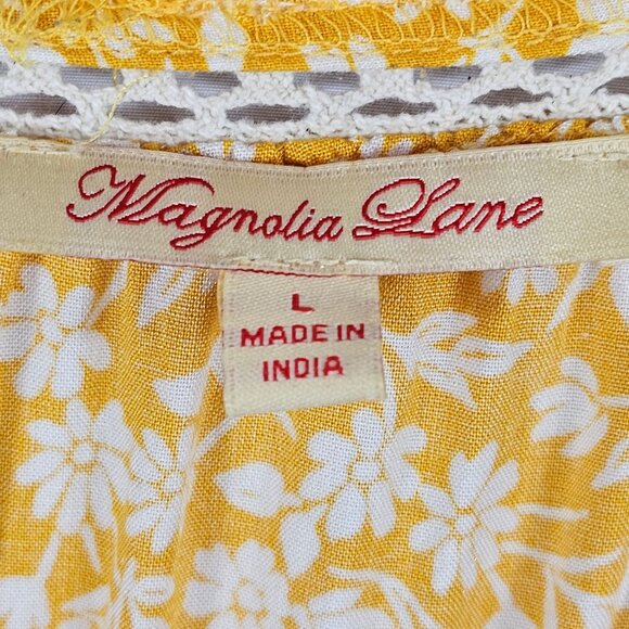 Womens Magnolia Lane L Tunic Yellow Floral Ruffled Boho Cottage Prairie Country - Picture 2 of 15